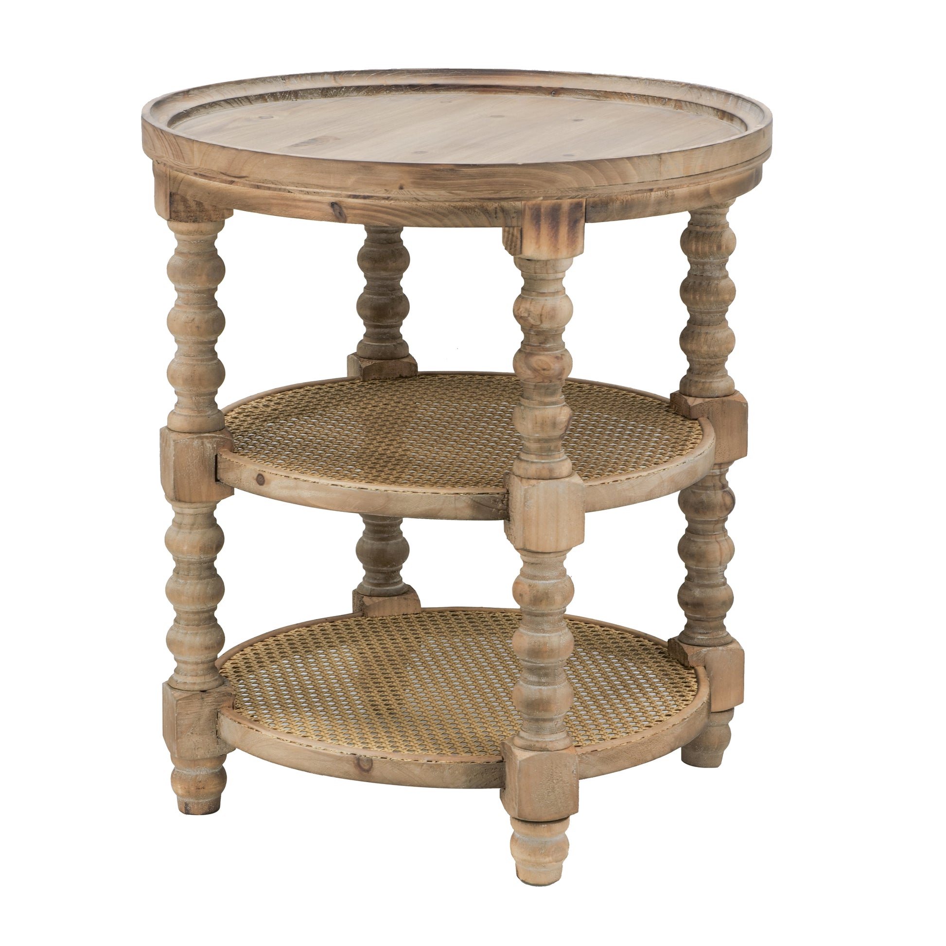 D23.5 x 25" Round 3 Tiered Side Tabel, Natural End brown-wood