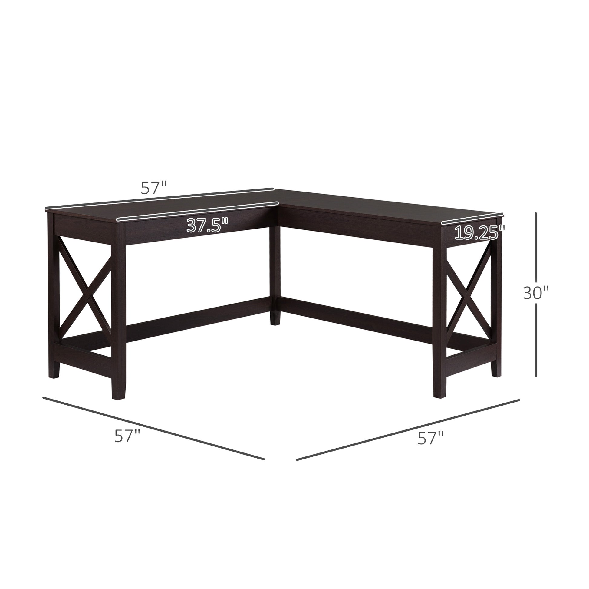 57" L Shaped Corner Desk, Computer Home Office Desk And Writing Table, Brown Brown Particle Board