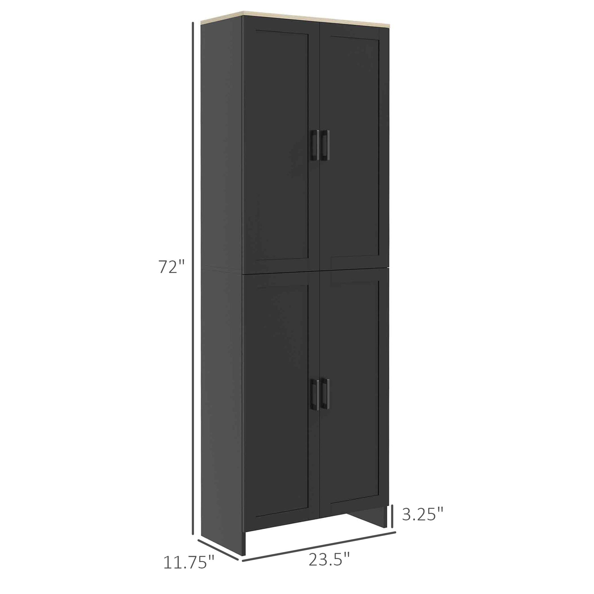 72" Freestanding Kitchen Pantry, 4 Door Storage -