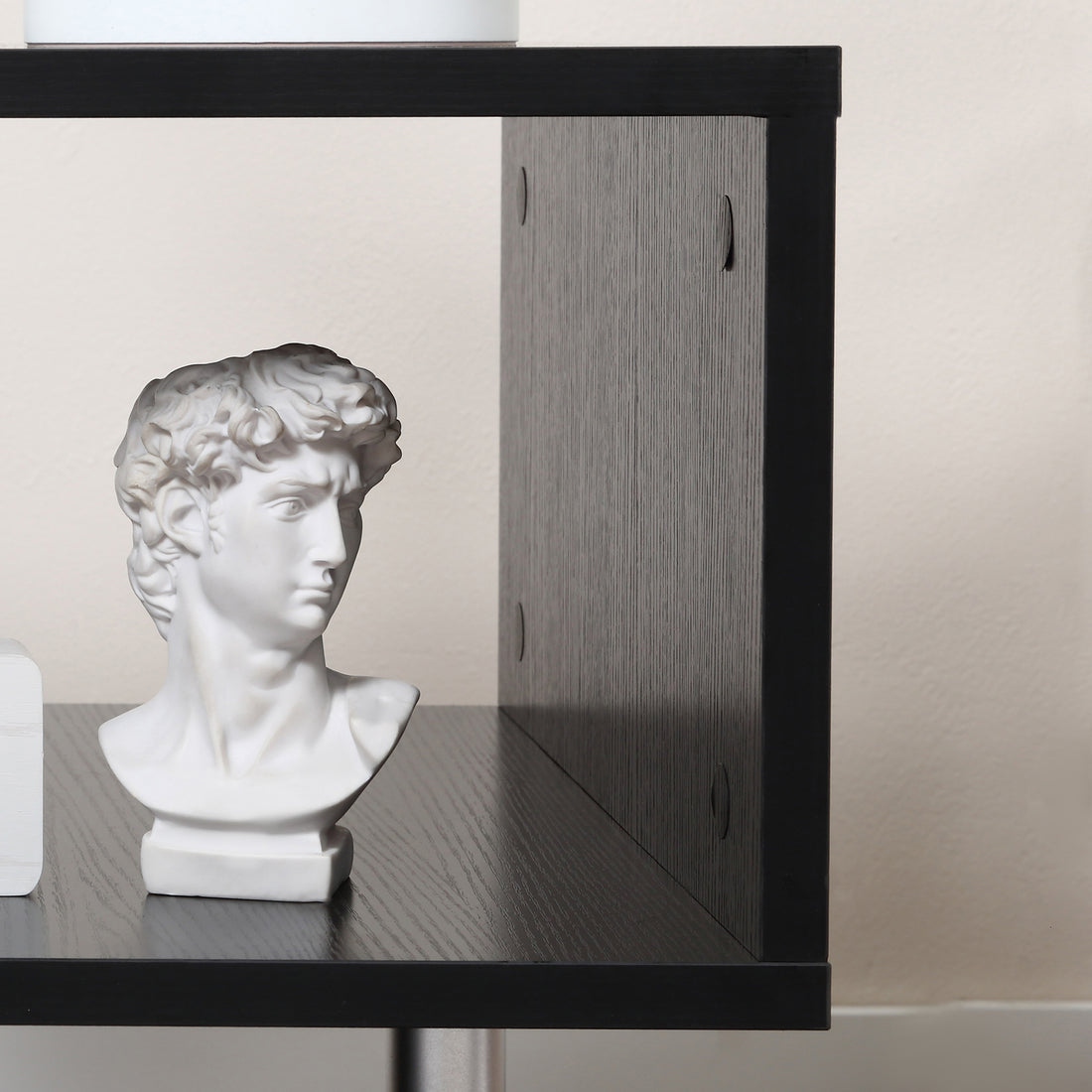 20" Modern End Table, Accent Side Table, S Shaped Coffee Table With Storage Shelf And Steel Poles, Black Black Particle Board