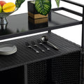 Outdoor Wicker Bar Cart, Patio Wine Serving Cart W Wheels, Rolling Rattan Beverage Bar Counter Table W Glass Top For Porch Backyard Garden Poolside Party, Black No Black Garden & Outdoor Steel