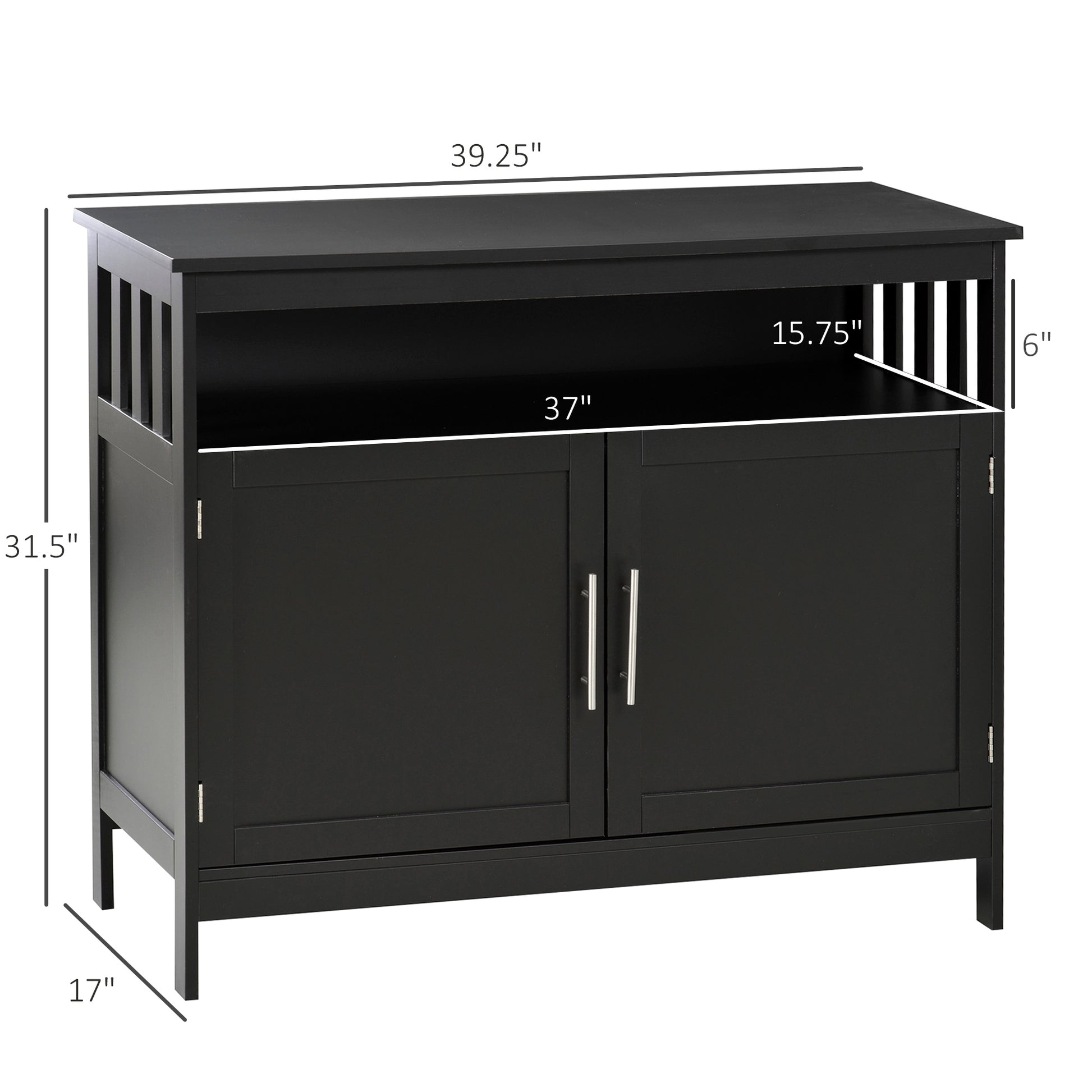 Sideboard Buffet Cabinet, Modern Kitchen Cabinet, Coffee Bar Cabinet With 2 Level Shelf And Open Compartment, Black Black Mdf