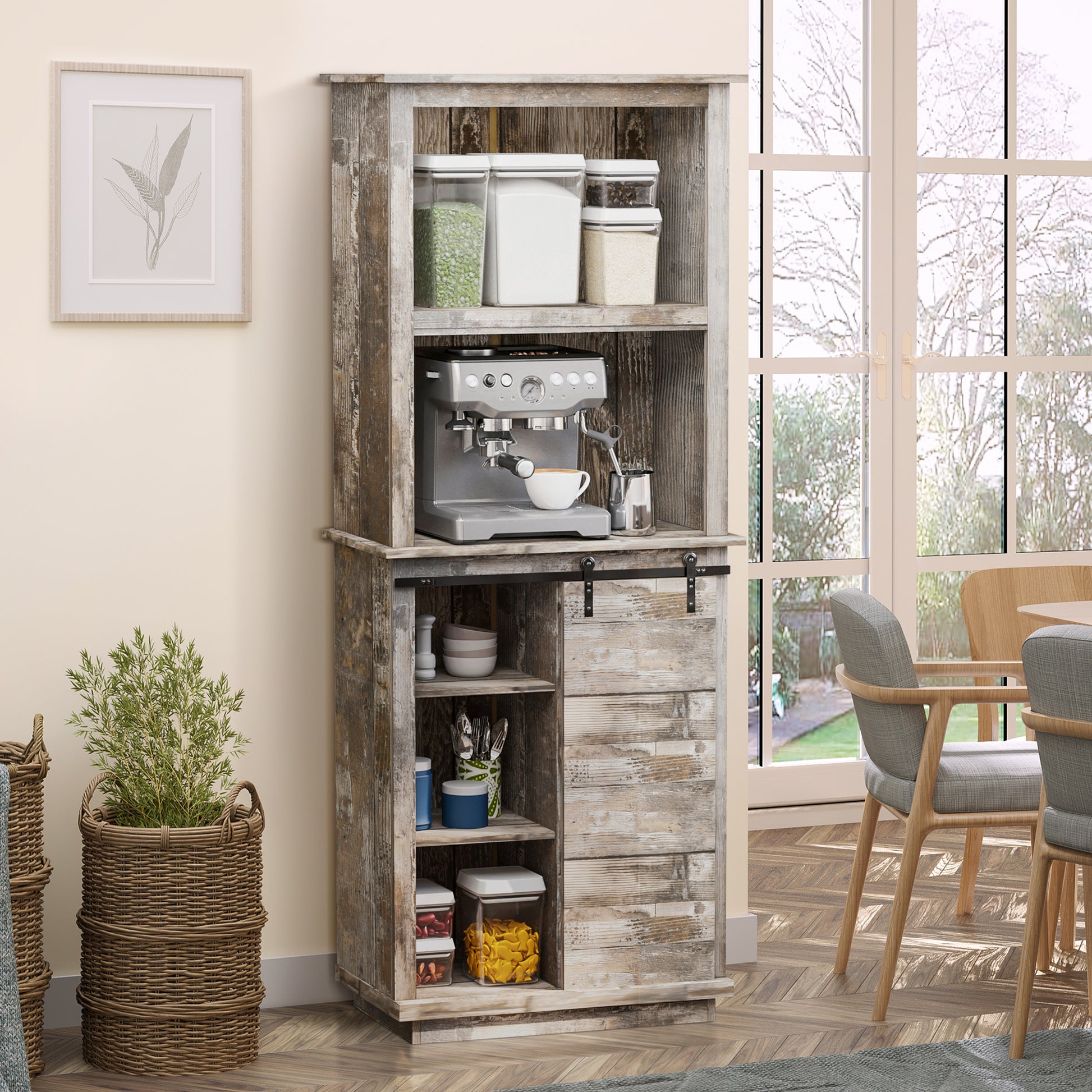 Freestanding Rustic Kitchen Buffet with Hutch,