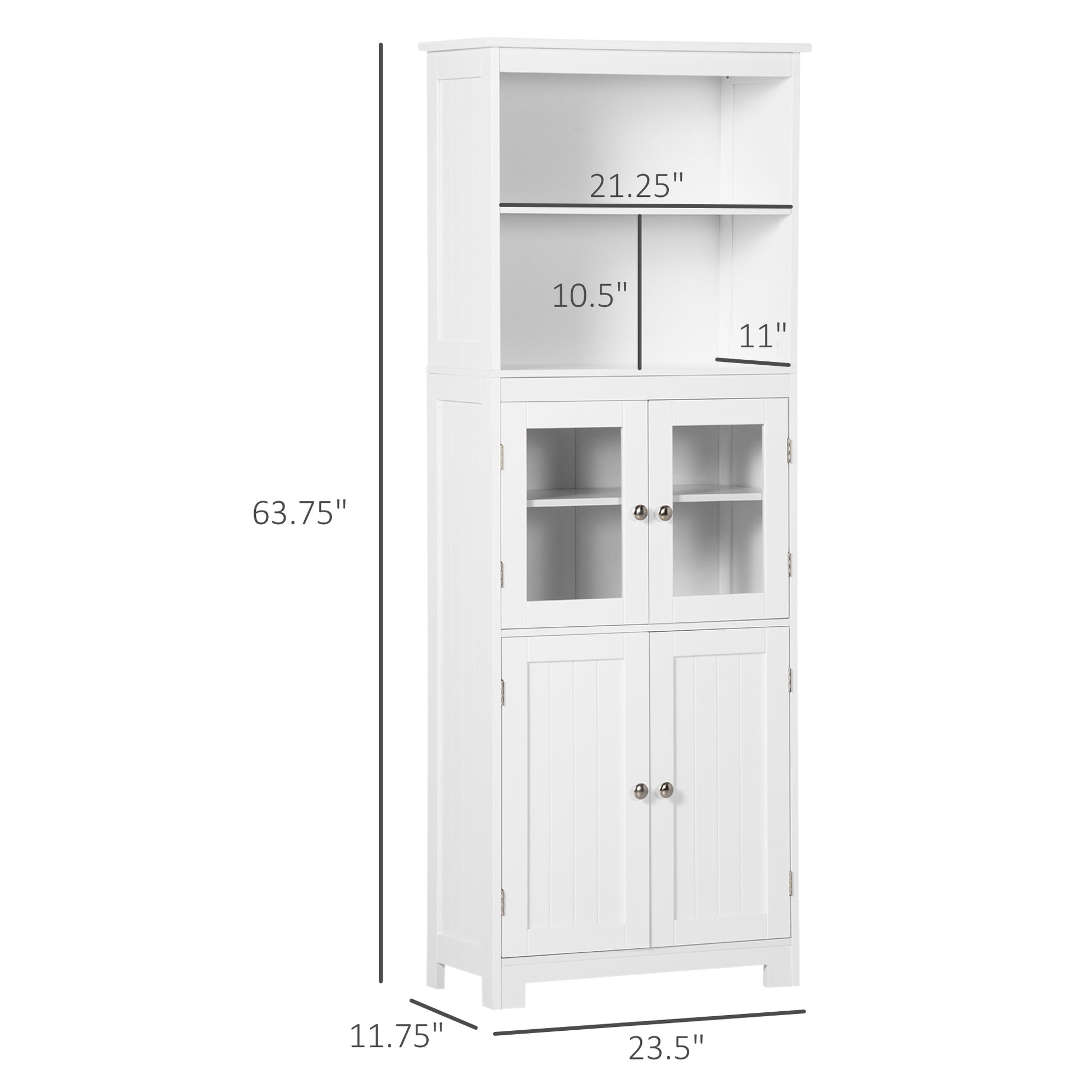 63" Small Buffet With Hutch, 4 Door Kitchen Pantry, Freestanding Storage Cabinet With Adjustable Shelf For Dining Room, Living Room, White White Mdf