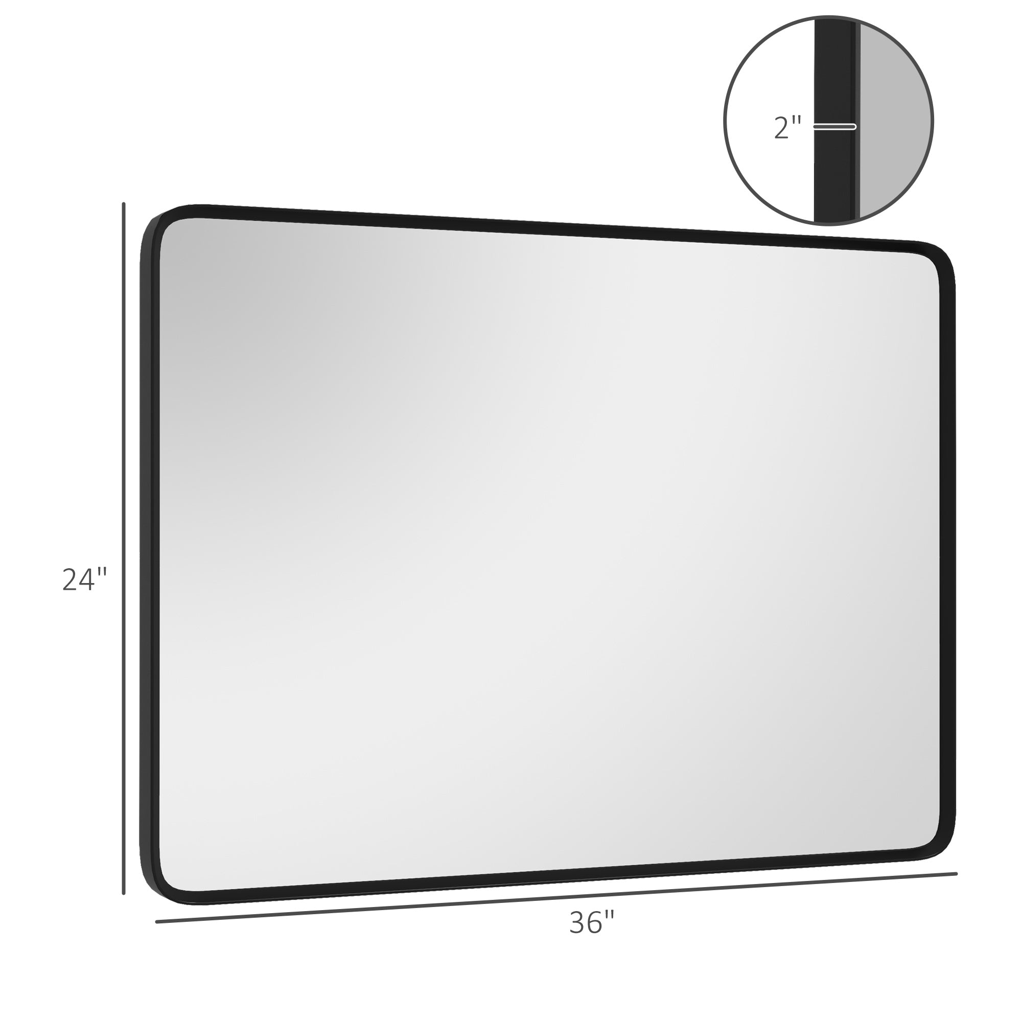 36 x 24 Inch Wall Mirror, Aluminum Frame Rectangular black-mdf