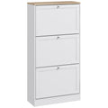 Homcom Narrow Shoe Storage Cabinet For Entryway With 3 Flip Drawers And Adjustable Shelves, Shoe Rack Organizer For 18 Pairs Of Shoes, White White Particle Board