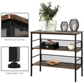 3 Tier Console Table Industrial Style Storage Metal Wooden Shelf With A Robust Multi Functional Design & Adjustable Feet, Black Rustic Brown Mdf Steel