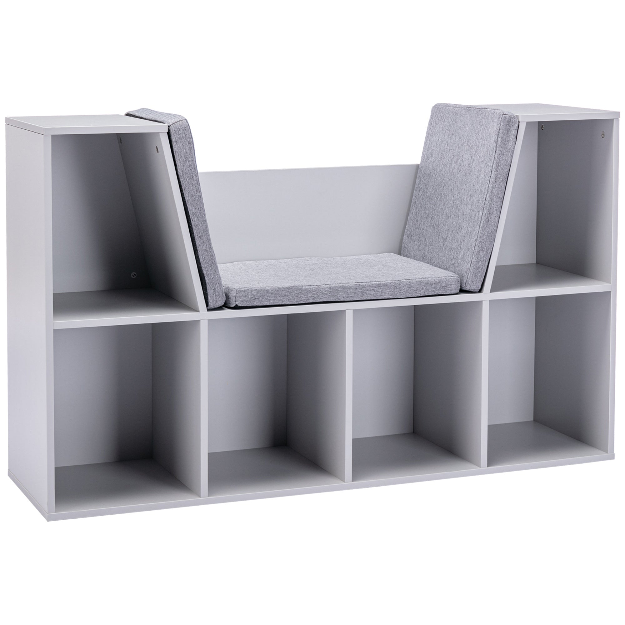 6 Cubby Kids Bookcase with Reading Nook and Cushion gray-mdf