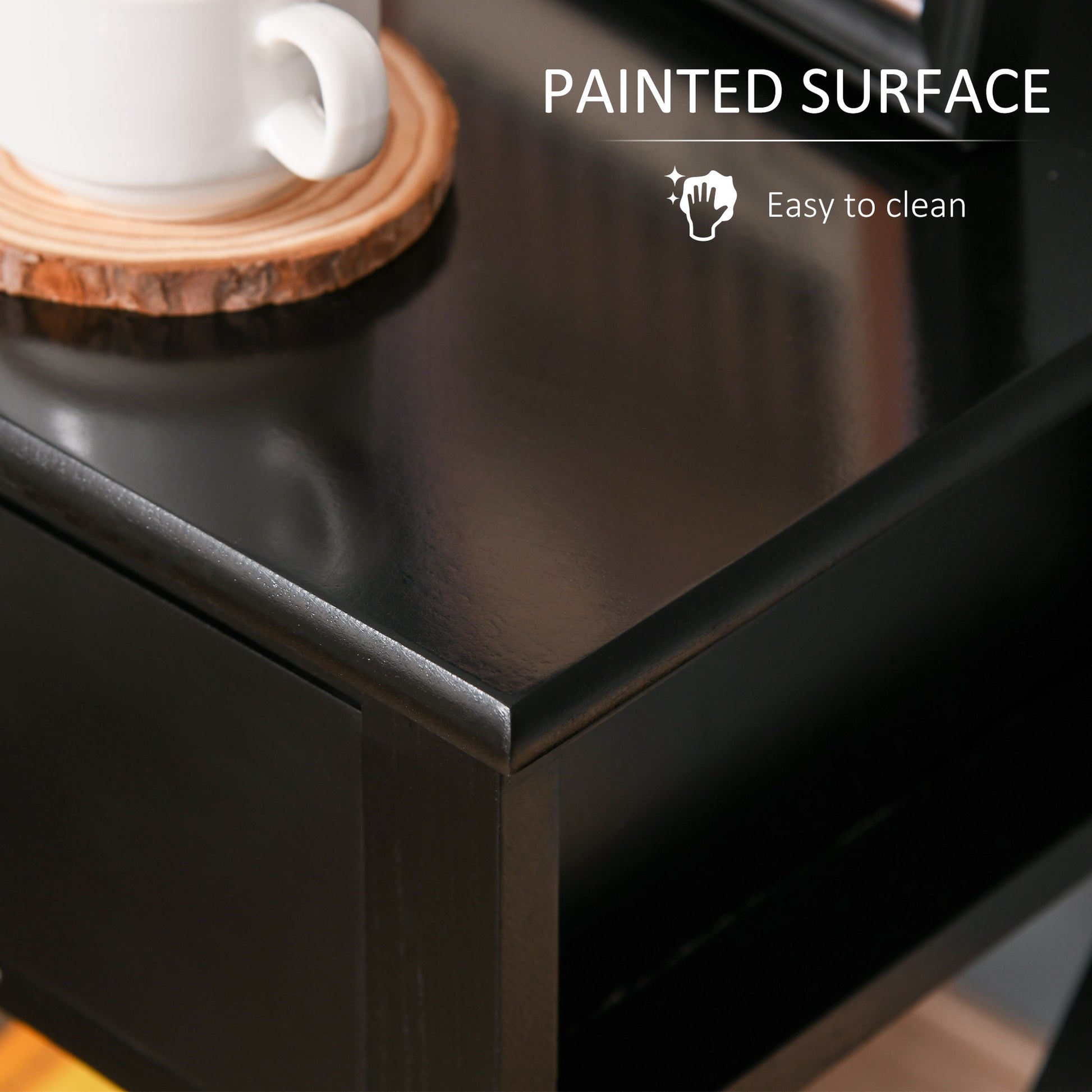 Side Table, Farmhouse End Table With Storage Drawer, Open Shelf And X Frame, Bedside Table For Living Room, Black Black Engineered Wood