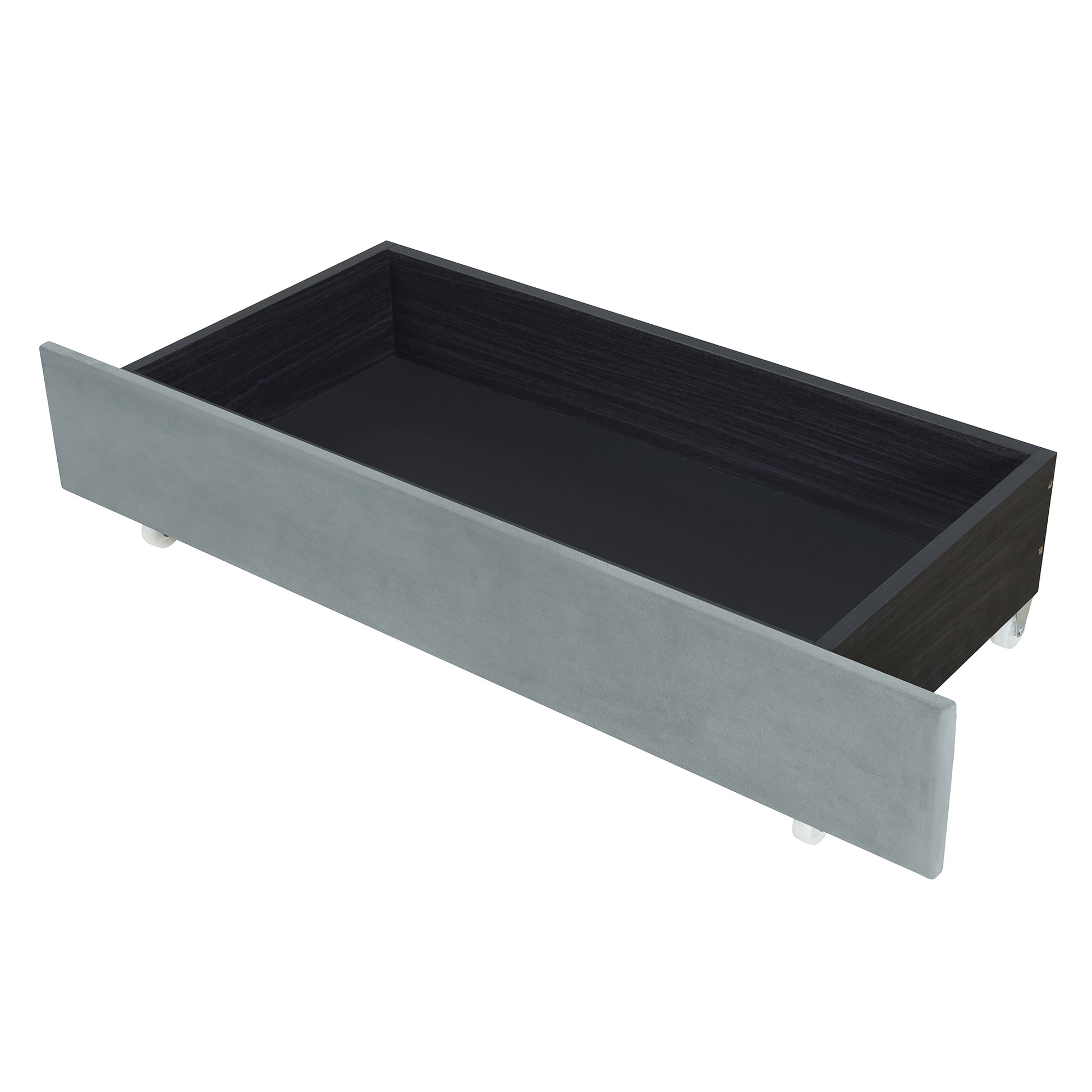 Queen Size Upholstered Platform Bed With Rivet Decorated Headboard, Led Bed Frame And 4 Drawers, Gray Gray Velvet