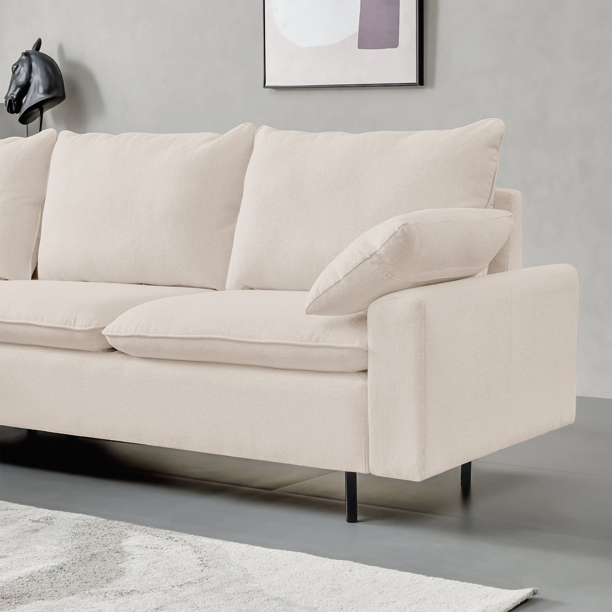 L Shaped Linen Sectional Sofa With Right Chaise Left Facing Chaise ,Beige Beige Fabric 3 Seat