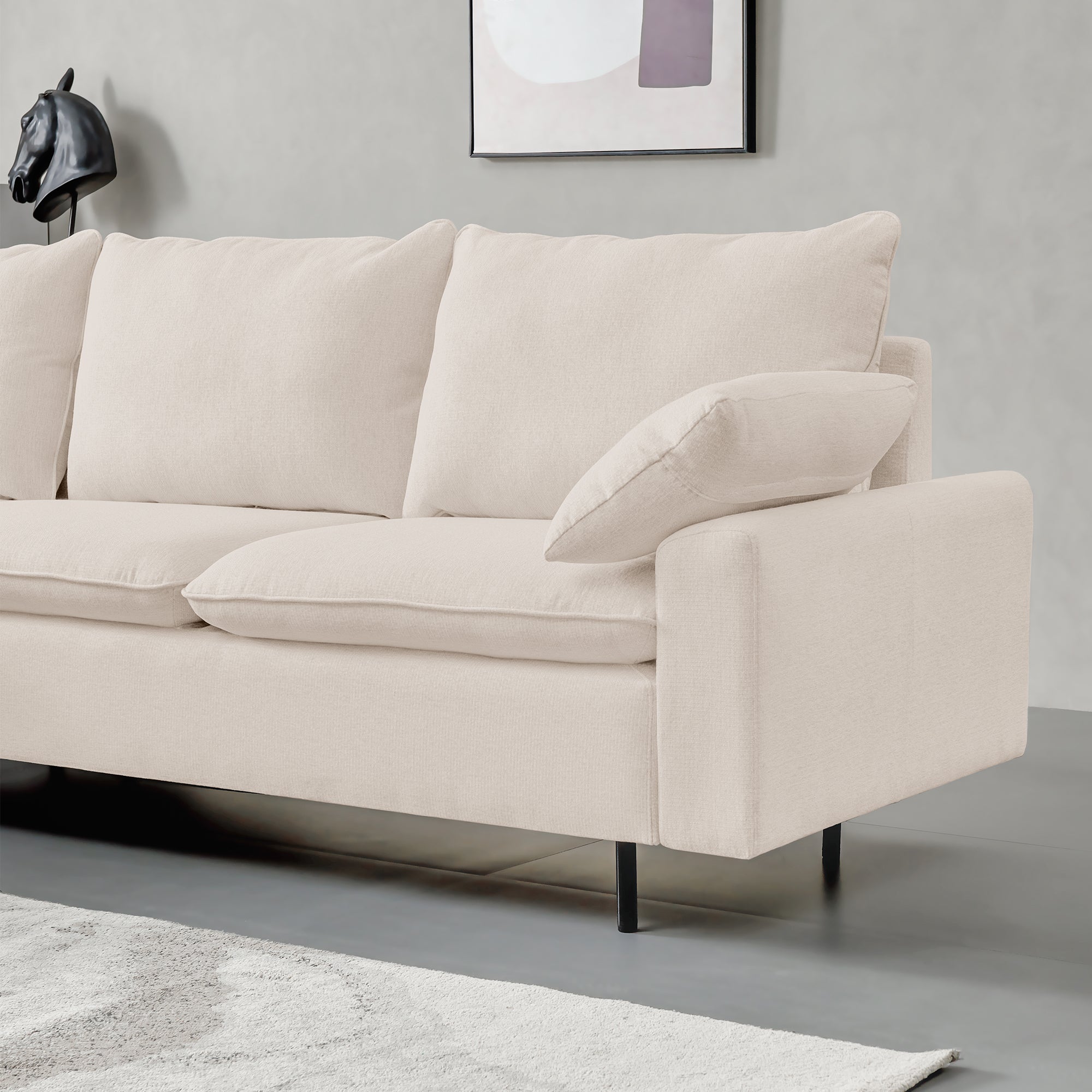 L Shaped linen sectional sofa with right chaise left beige-fabric