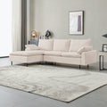 L Shaped Linen Sectional Sofa With Right Chaise Left Facing Chaise ,Beige Beige Fabric 3 Seat