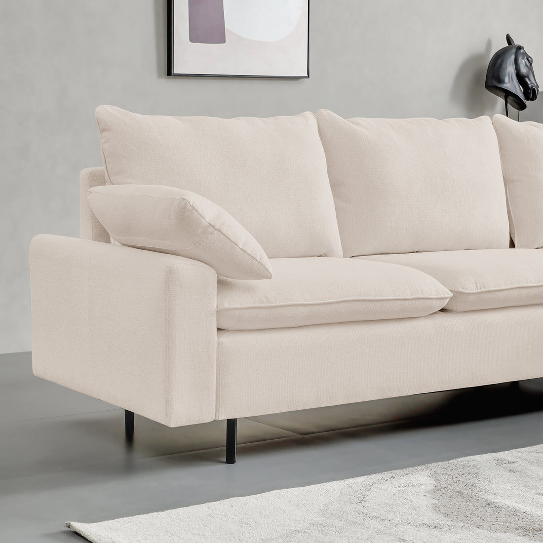 L Shaped Linen Sectional Sofa With Left Chaise Right Facing Chaise ,Beige Beige Fabric 3 Seat