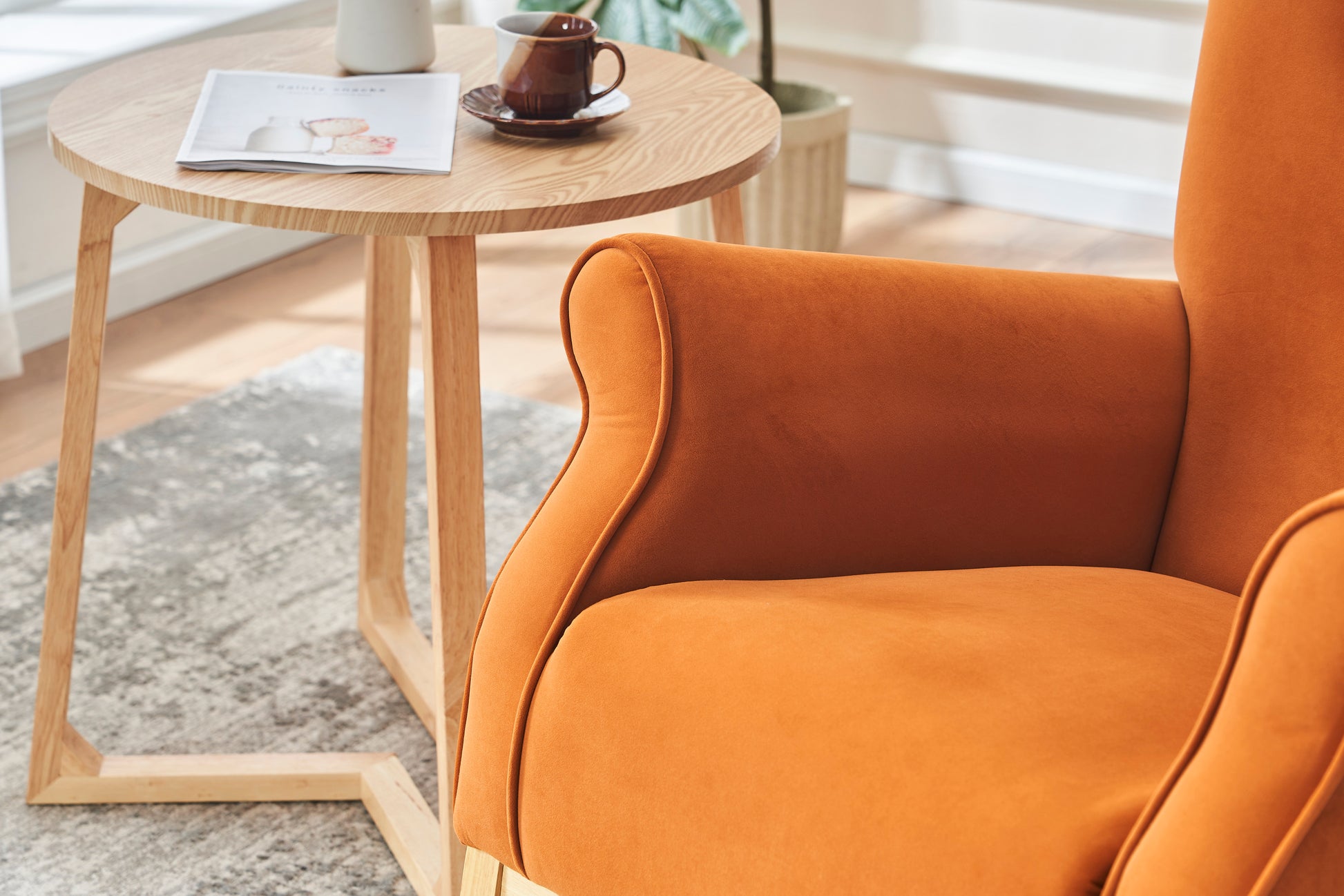 Baby Room High Back Rocking Chair Nursery Chaircomfortable Rocker Fabric Padded Seat ,Modern High Back Armchair Orange Primary Living Space Sponge Velvet