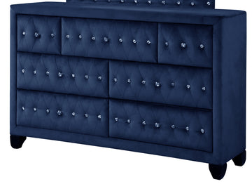 Sophia Modern Style Crystal Tufted Upholstery 7 Drawer Dresser Finishe