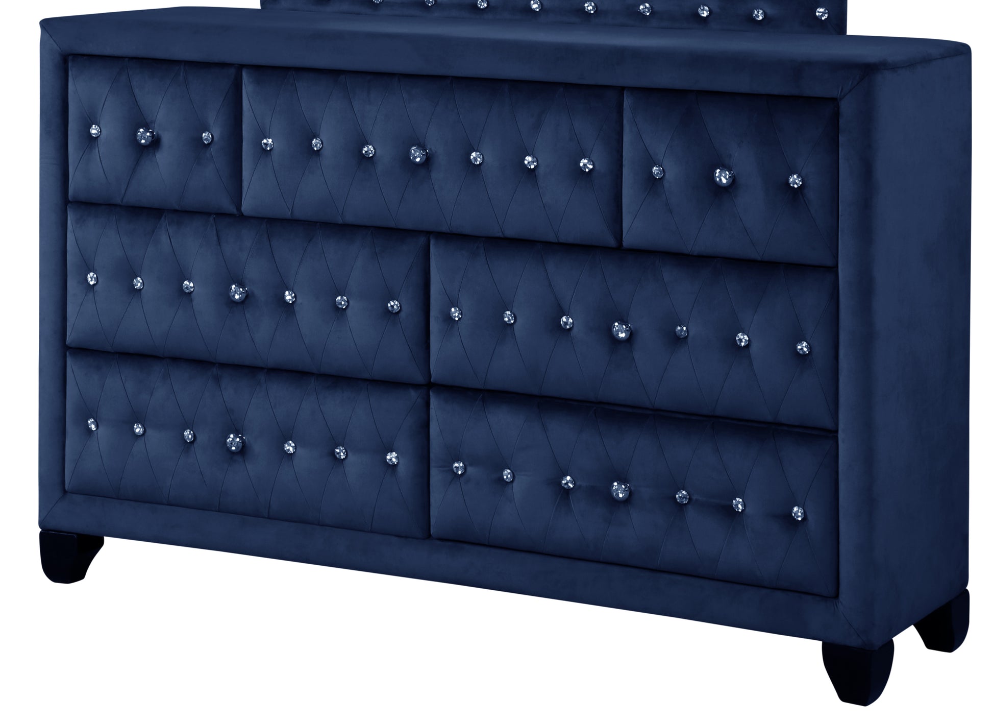 Sophia Modern Style Crystal Tufted Upholstery 7 Drawer Dresser Finished With Velvet Fabric Made With Wood In Blue Blue Bedroom Contemporary,Modern Acacia Solid Wood Mdf Wood