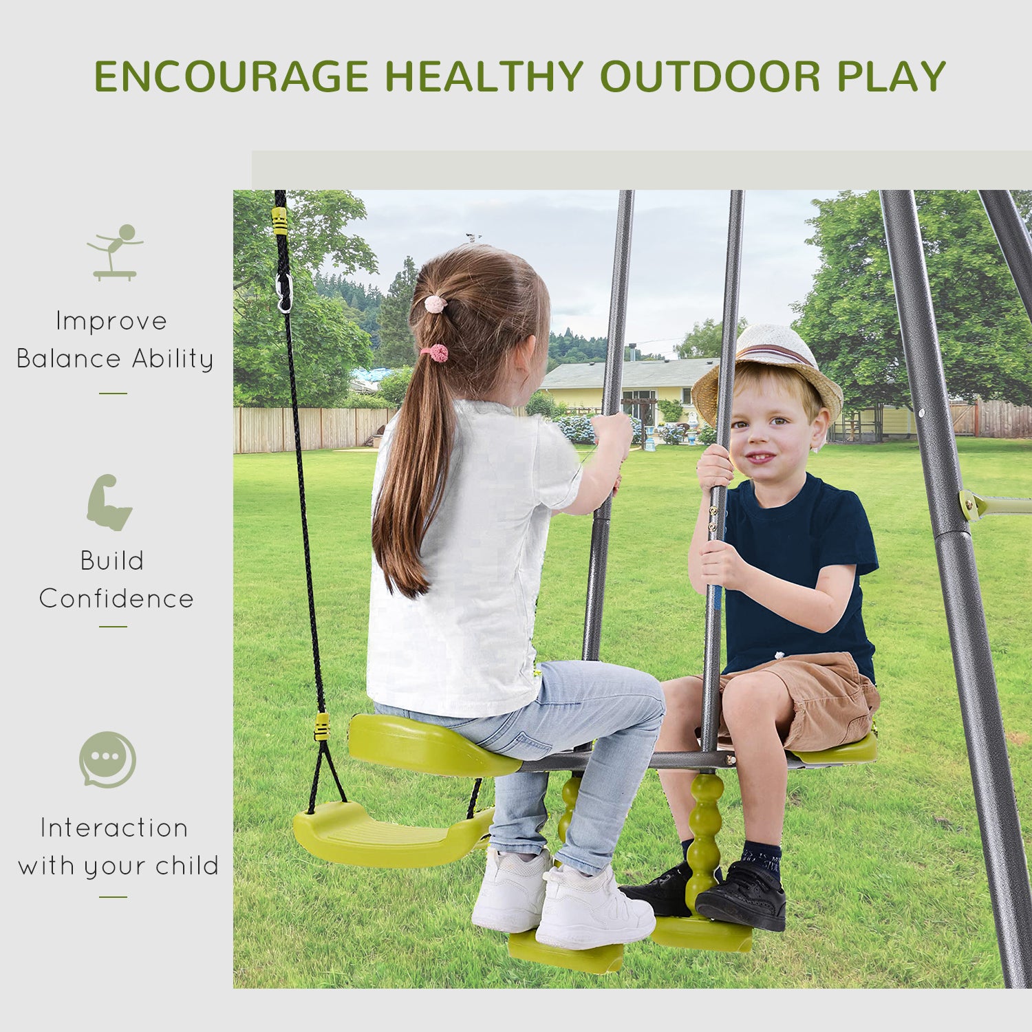 3 in 1 Kids Metal Swing Set for Backyard with