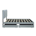 Queen Size Upholstered Platform Bed With Rivet Decorated Headboard, Led Bed Frame And 4 Drawers, Gray Gray Velvet