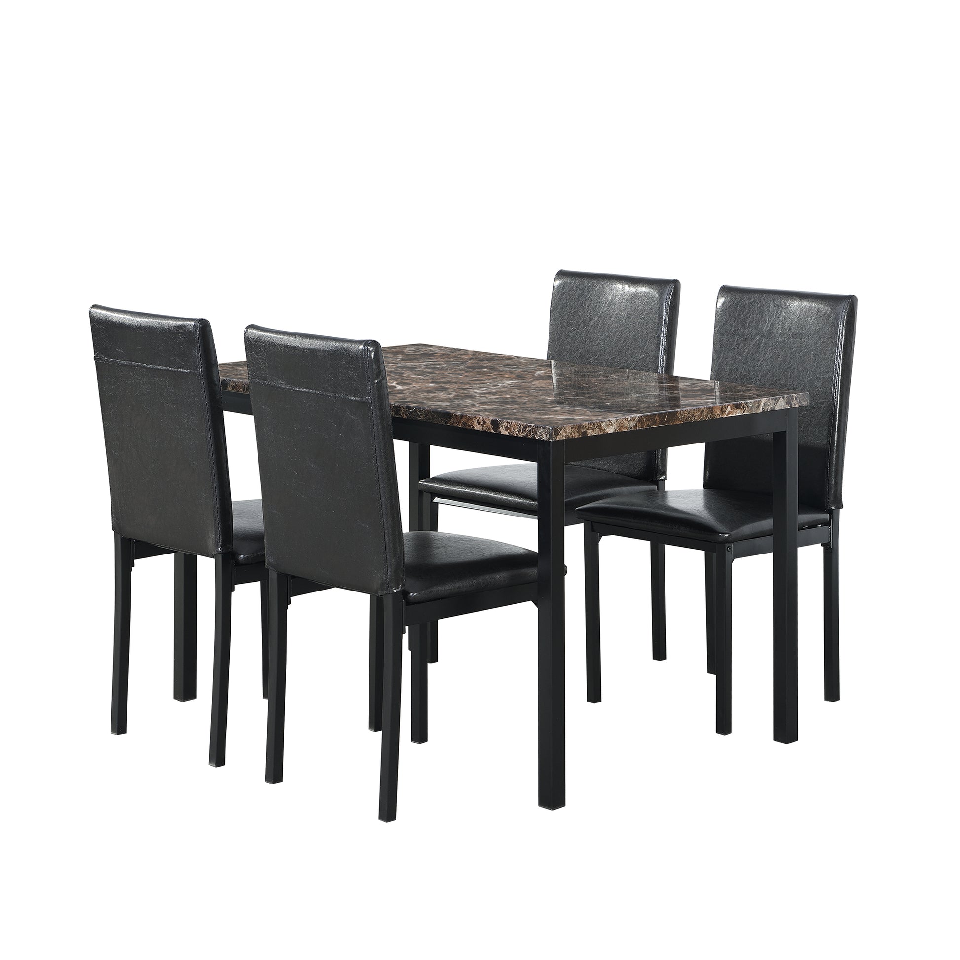 Furniture 5 Piece Metal Dinette Set With Faux Marble Top Black,Dinning Set,Table&4 Chairs Black Metal