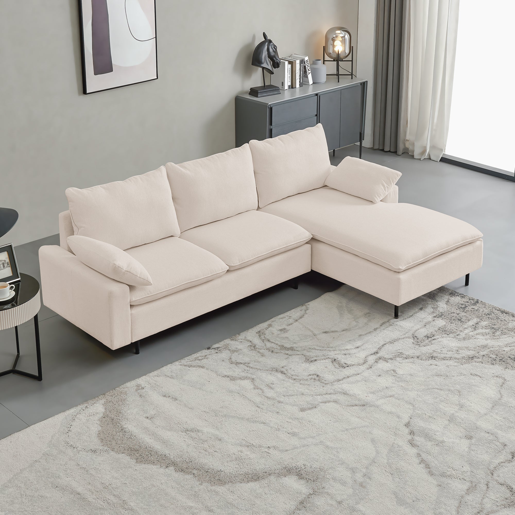 L Shaped linen sectional sofa with left chaise right beige-fabric