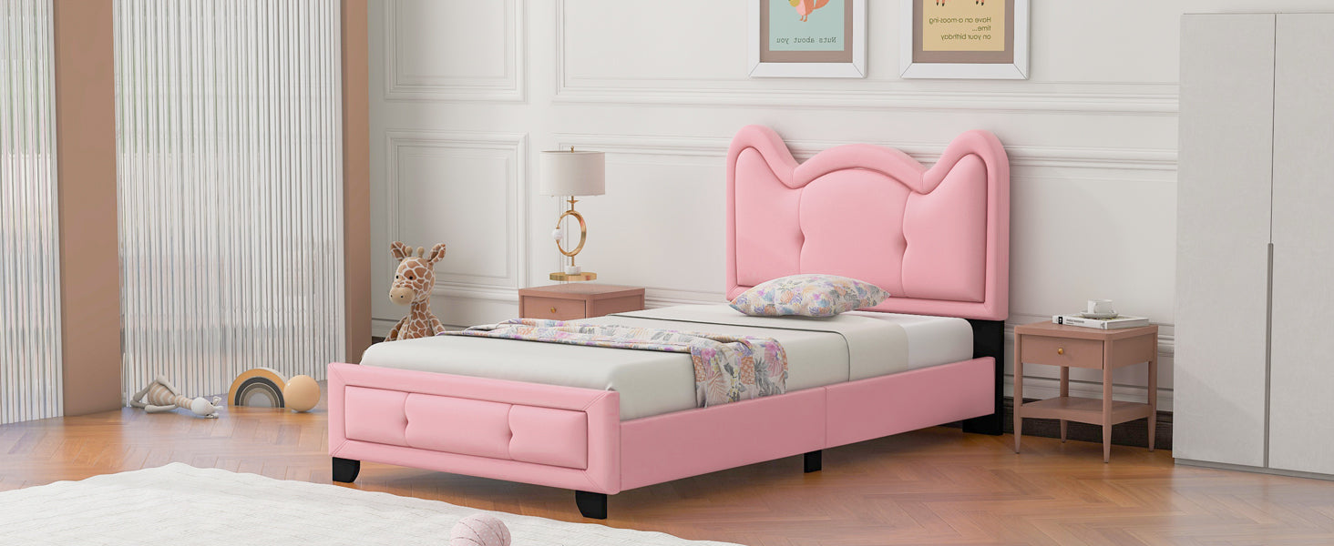 Twin Size Upholstered Platform Bed with Carton Ears box spring not