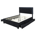 Queen Size Upholstered Platform Bed With Rivet Decorated Headboard, Led Bed Frame And 4 Drawers, Black Black Velvet