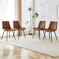 A Set Of 4 Modern Medieval Style Restaurant Brown Cushioned Chairs With Suede Backrests And Black Metal Legs, Suitable For Kitchens, Lounges, And Farmhouses. B0502 Brown Suede