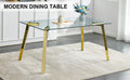 Modern Minimalist Style Rectangular Glass Dining Table With Tempered Glass Tabletop And Golden Metal Legs, Suitable For Kitchen, Dining Room, And Living Room, 63 Inches * 35.4 Inches * 30 Inches