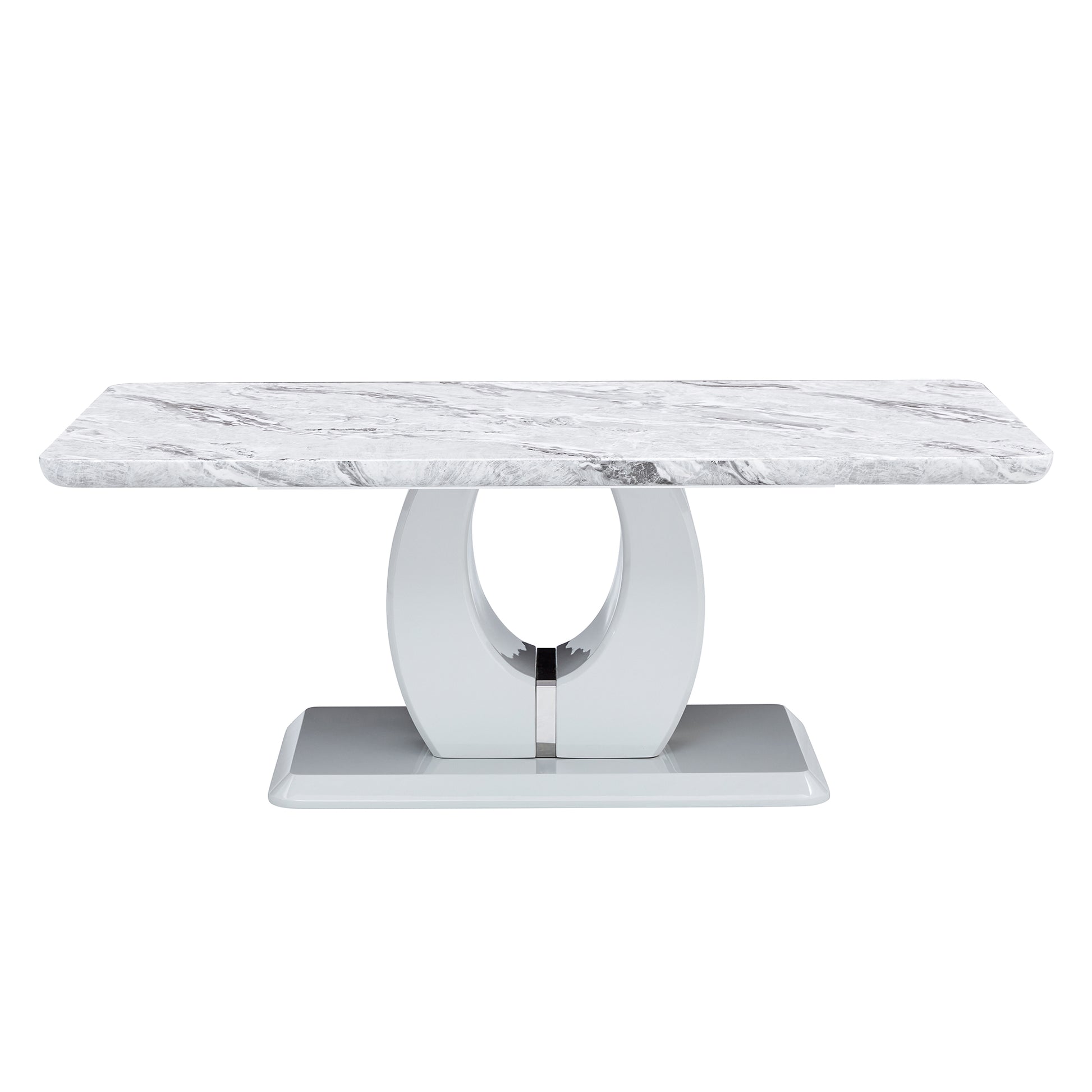 Modern Luxury Imitation Marble Light Gray Tea Table,Coffee Table, Paired With Silver Stainless Steel Decorative Strips. Computer Desk. Game Table. Ct 1280 Light Grey Mdf