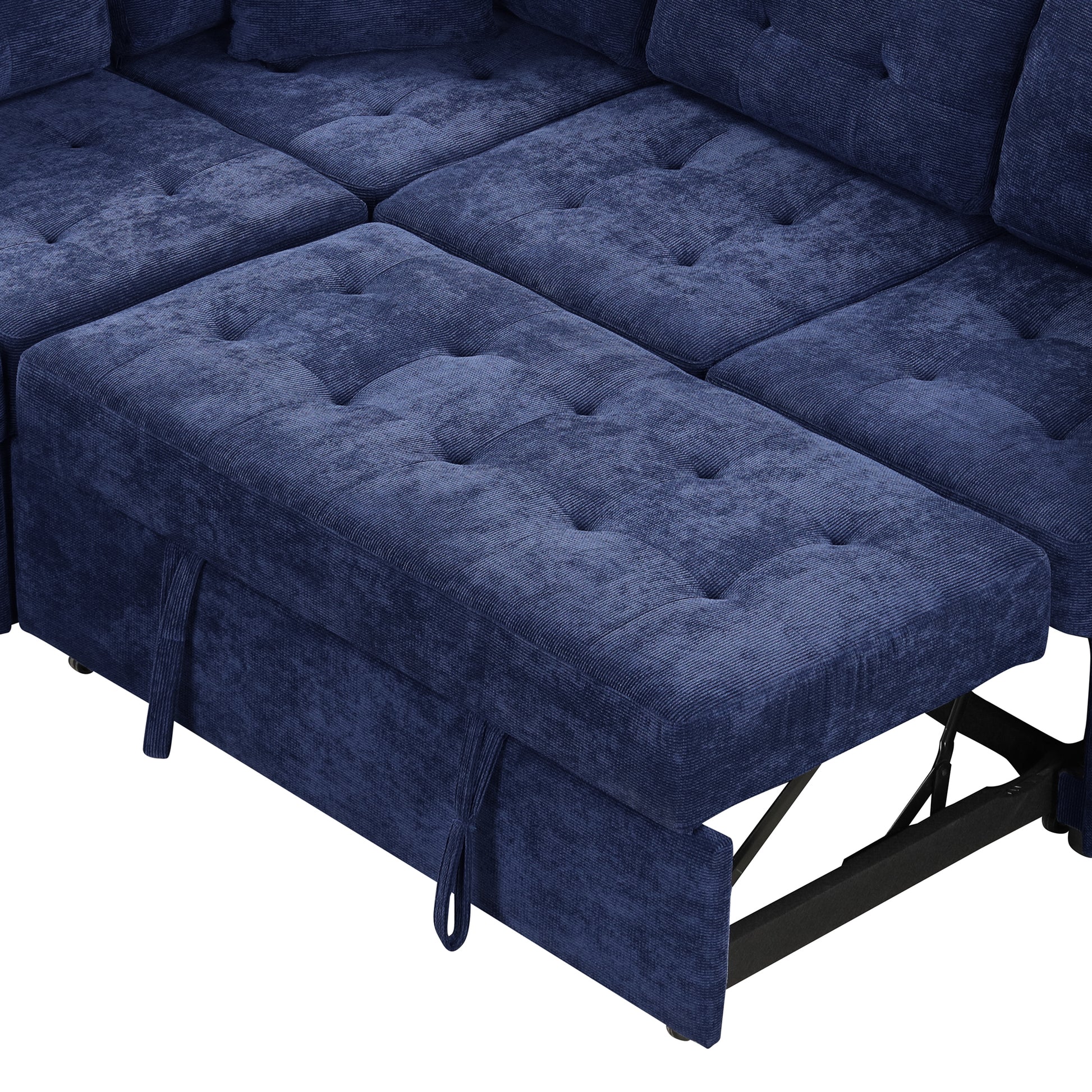 82.6" L Shape Sofa Bed Pull Out Sleeper Sofa With Wheels, Usb Ports, Power Sockets For Living Room, Navy Blue Navy Blue Foam Velvet