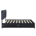 Queen Size Upholstered Platform Bed With Rivet Decorated Headboard, Led Bed Frame And 4 Drawers, Black Black Velvet