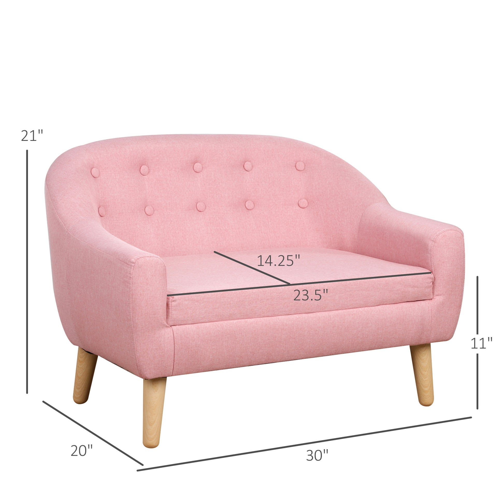 2 Seat Kids Sofa Linen Fabric And Wooden Frame Sofa For Kids And Toddlers Ages 3 7, 11" High Seat, Pink Pink Polyester