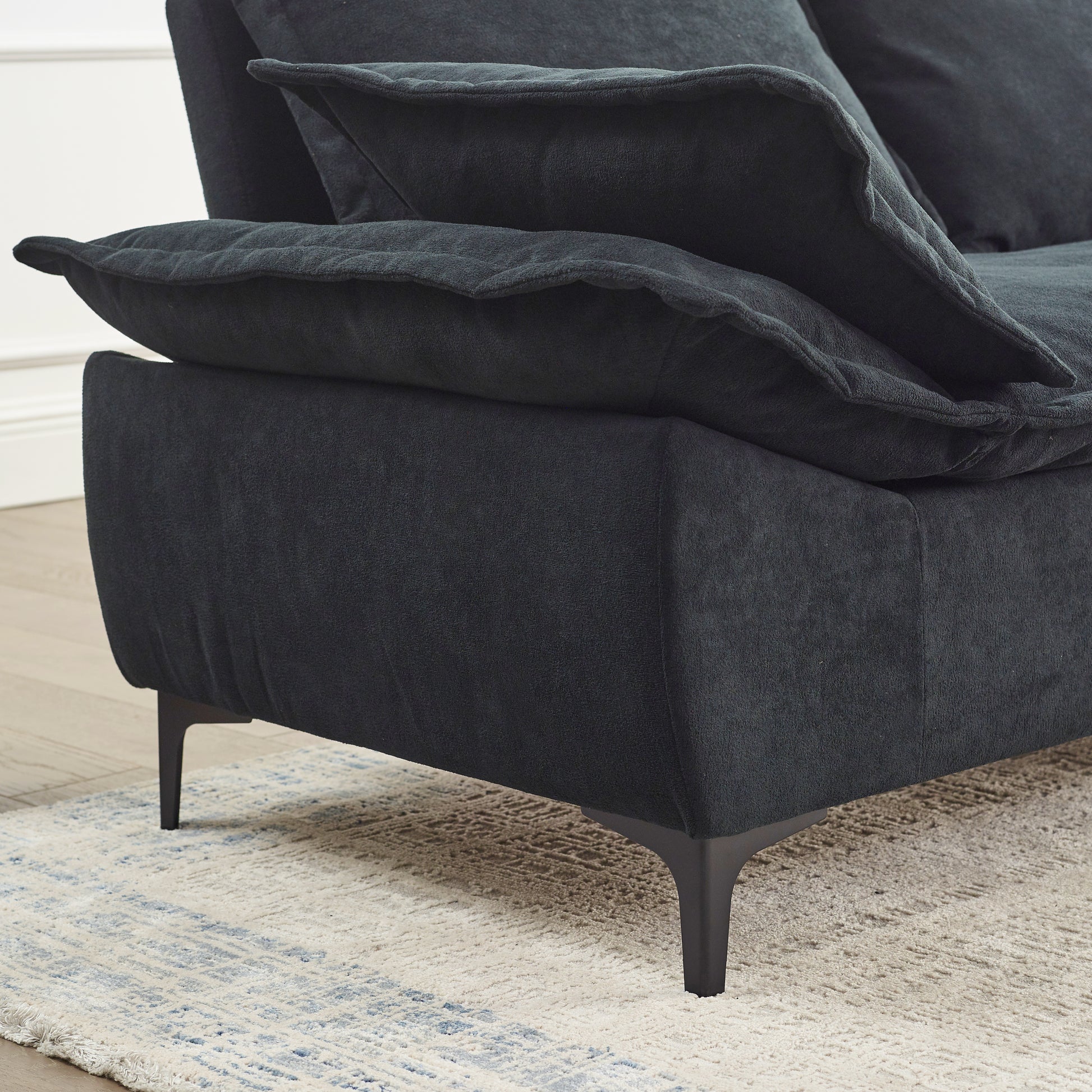 Video Mh" 88.5 Modern Sailboat Sofa Dutch Velvet 3 Seater Sofa With Two Pillows For Small Spaces In Living Rooms, Apartments Black Wood Primary Living Space Pine Foam Fabric 3 Seat