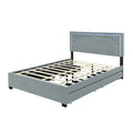 Queen Size Upholstered Platform Bed With Rivet Decorated Headboard, Led Bed Frame And 4 Drawers, Gray Gray Velvet