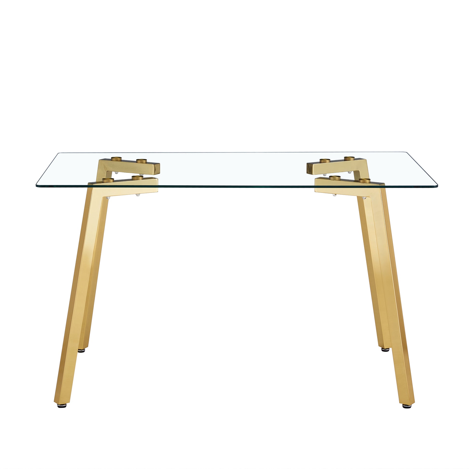 Modern Minimalist Style Rectangular Glass Dining Table With Tempered Glass Tabletop And Golden Metal Legs, Suitable For Kitchen, Dining Room, And Living Room, 51 " * 31.5 " * 29.5 "1123 Transparent Glass