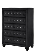 Sophia Modern Style Crystal Tufted Upholstery 5 Drawer Chest Finished With Velvet Fabric Made With Wood In Black Gray Bedroom Contemporary,Modern Solid Wood Mdf Wood