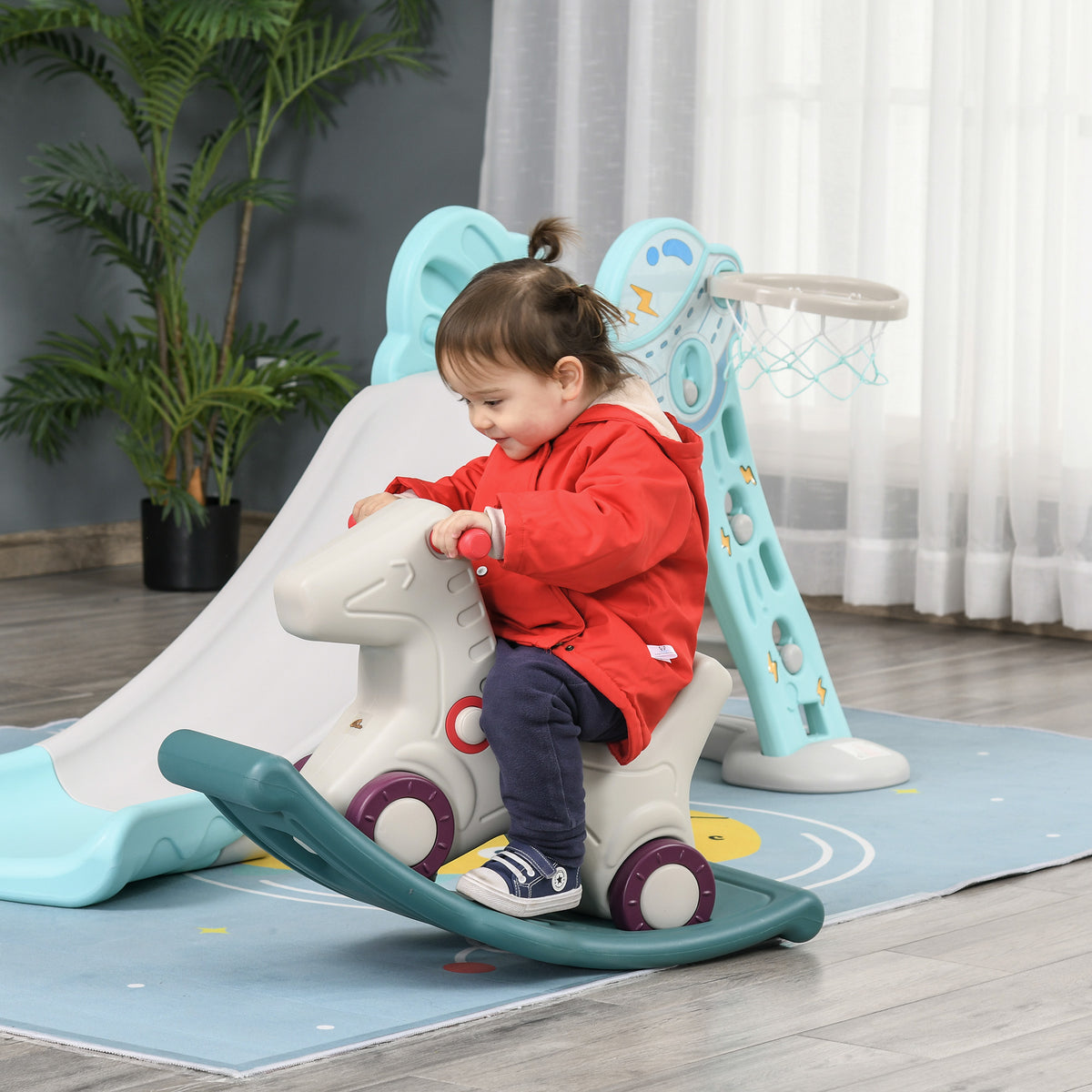 Outside Rocker Car Kids 2 In 1 Rocking Horse & Sliding Car For Indoor & Outdoor Use W Det