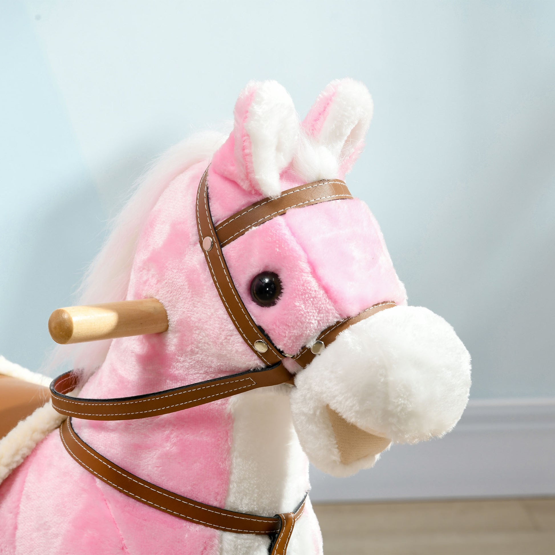 Rocking Horse With Sound, Ride On Horse With Saddle, Toddler Rocker, Gift For 3 8 Year Old, Pink Pink Wood