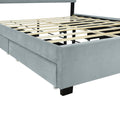 Queen Size Upholstered Platform Bed With Rivet Decorated Headboard, Led Bed Frame And 4 Drawers, Gray Gray Velvet