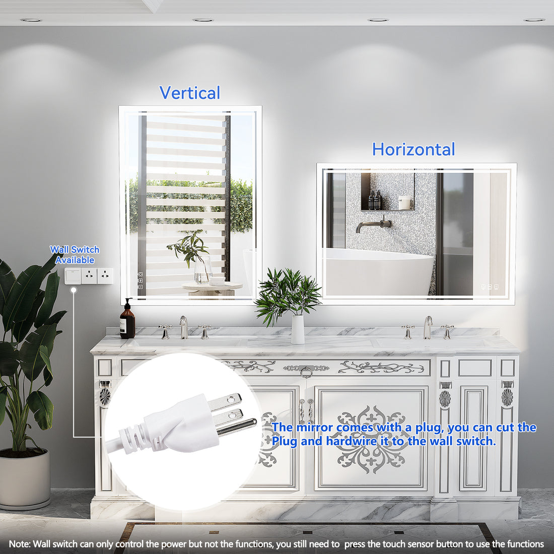 24 x 40 LED Backlit Mirror Bathroom Vanity with transparent-glass