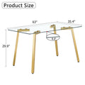 Modern Minimalist Style Rectangular Glass Dining Table With Tempered Glass Tabletop And Golden Metal Legs, Suitable For Kitchen, Dining Room, And Living Room, 63 Inches * 35.4 Inches * 30 Inches