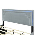 Queen Size Upholstered Platform Bed With Rivet Decorated Headboard, Led Bed Frame And 4 Drawers, Gray Gray Velvet