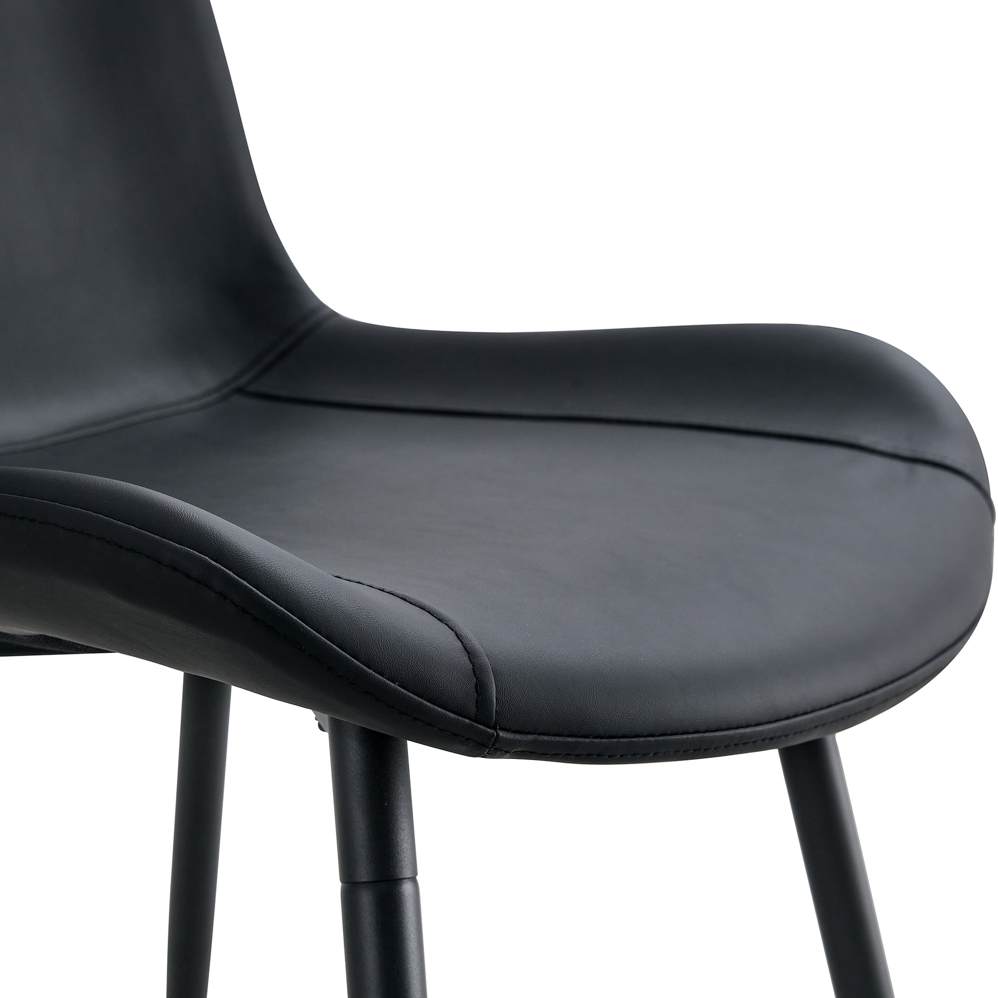 Black Artificial Leather Backrest Cushion Dining Chair, Black Metal Legs, Curved Widened Cushion Design For More Comfort, Suitable For Restaurants, Kitchens, Bedrooms, Offices. 4 Chairs 0502 Black