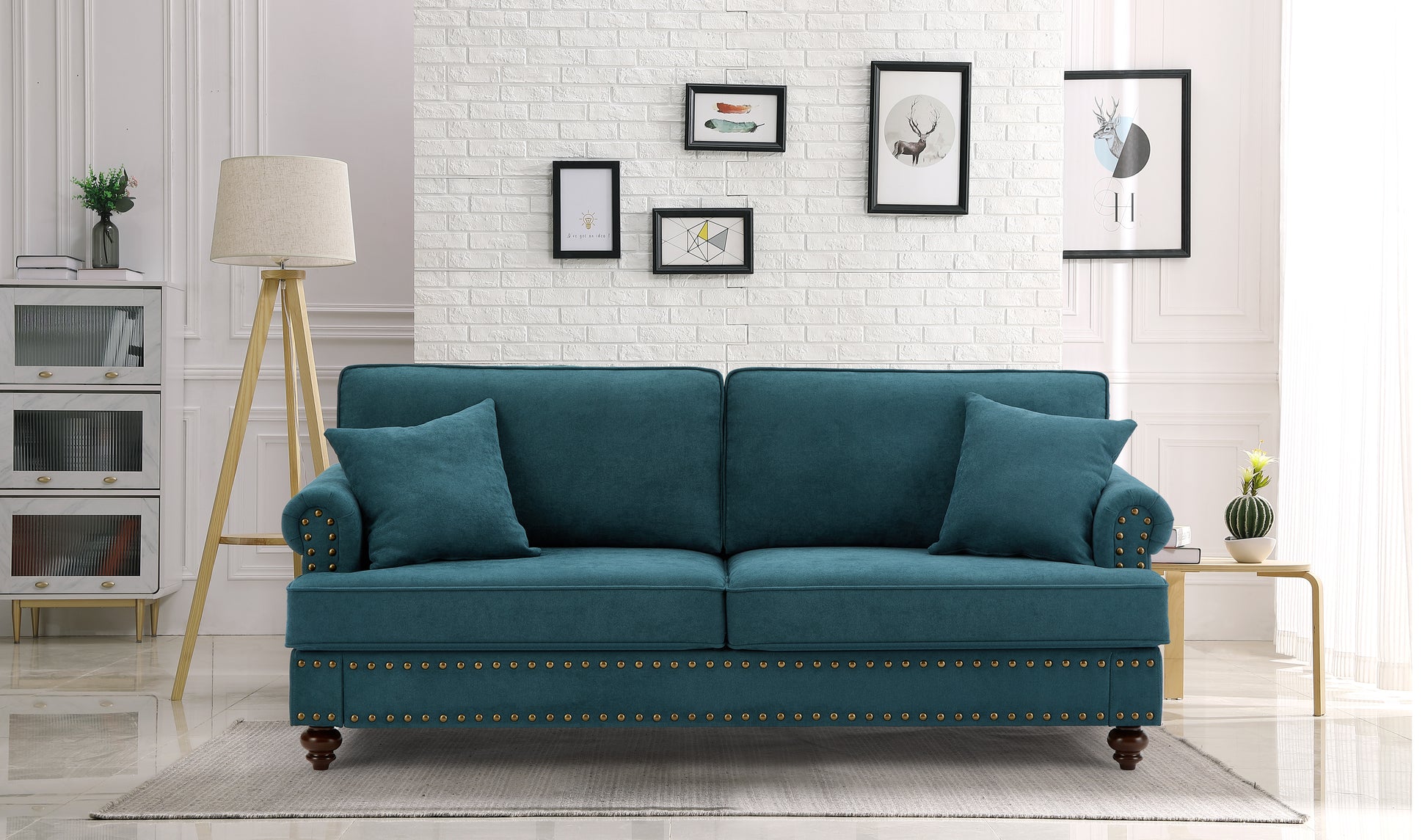 Modern Sofa For Living Room, 82" Green Chenille Sofa Couch, Sectional Beautiful Seat Couch With Brown Legs, Upholstered Sofa For Apartment Bedroom Home Office Lake Green Wood Dining Room Soft