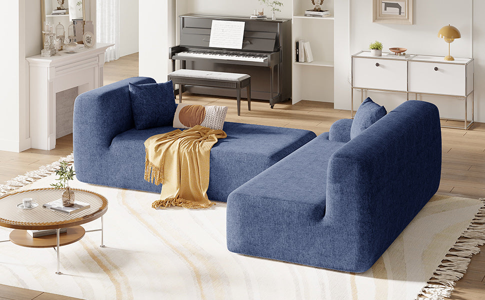 Modern Large L Shape Modular Sectional Sofa For Living Room, Bedroom, Salon, 2 Piece Free Combination, Simplified Style Blue Polyester 3 Seat