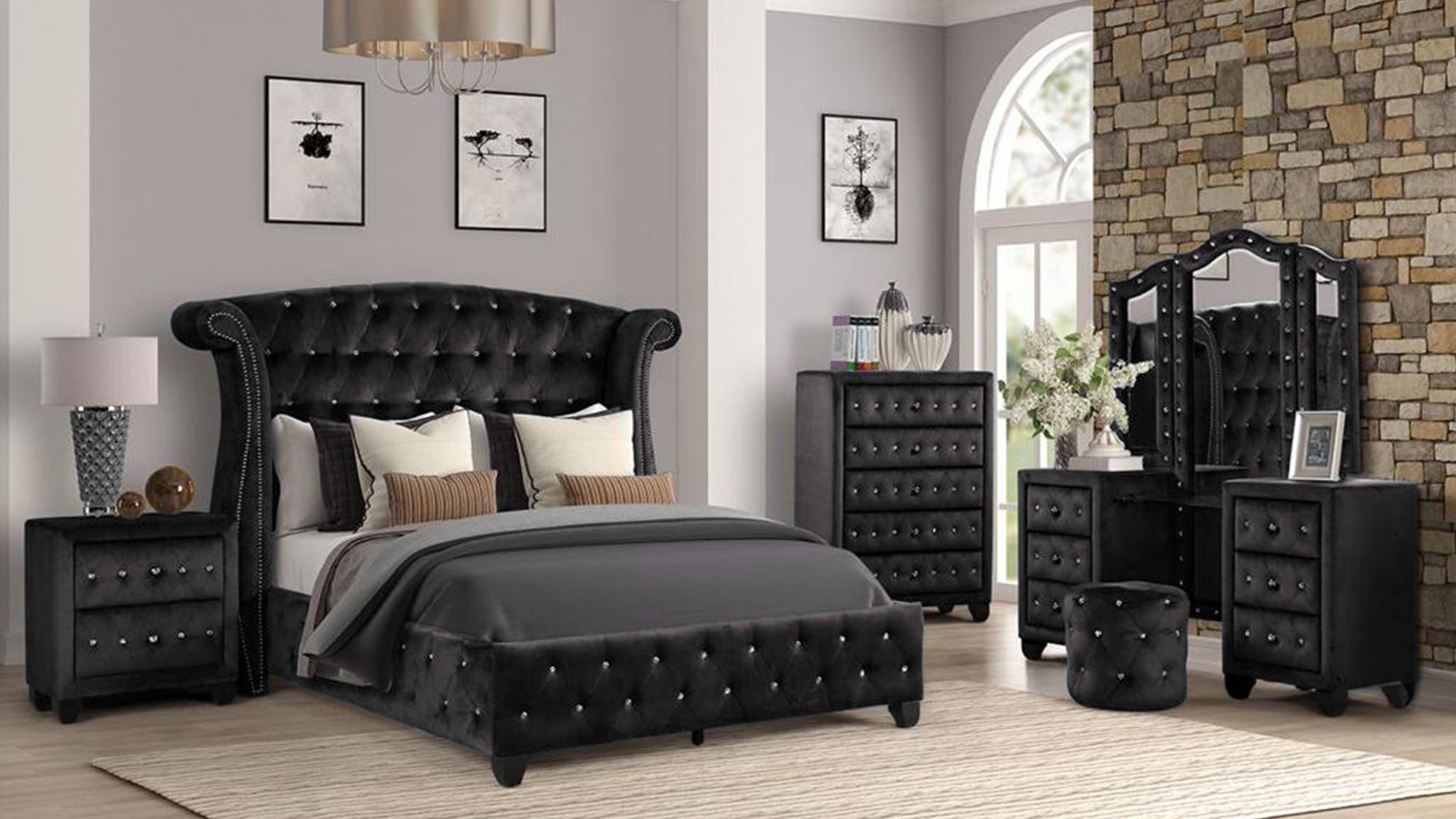 black night stand and dresser set Pheba Black 48.6 2 in. W 6-Drawer Dresser and 2 (2-drawer) Nightstand (Set of 2)