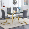 Modern Minimalist Style Rectangular Glass Dining Table With Tempered Glass Tabletop And Golden Metal Legs, Suitable For Kitchen, Dining Room, And Living Room, 51 