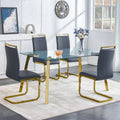 Modern Minimalist Style Rectangular Glass Dining Table With Tempered Glass Tabletop And Golden Metal Legs, Suitable For Kitchen, Dining Room, And Living Room, 63 Inches * 35.4 Inches * 30 Inches