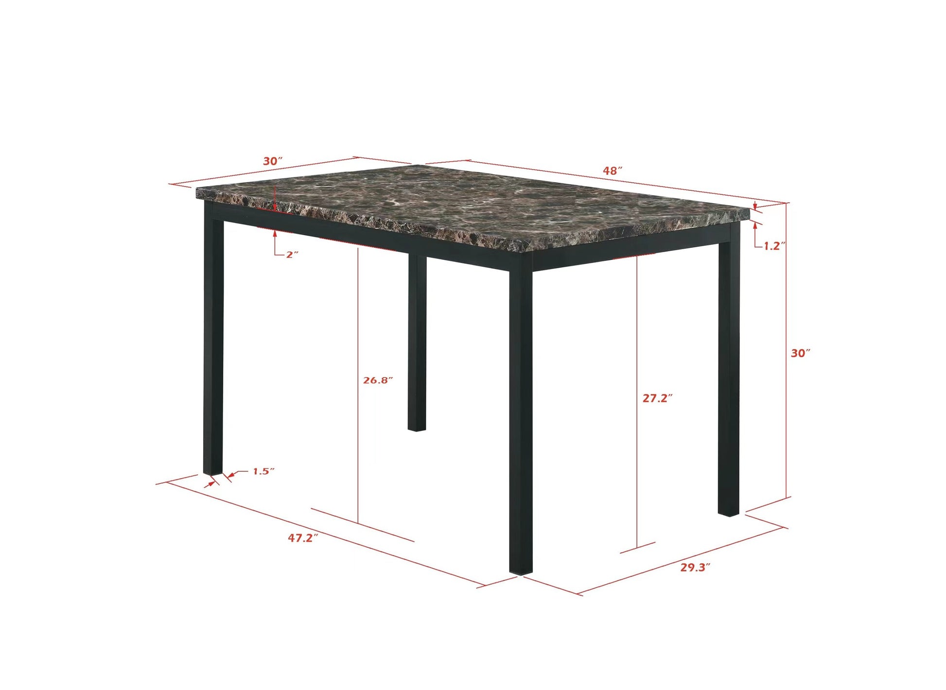 Faux Marble Top Metal Frame Dinette Table Black Metal